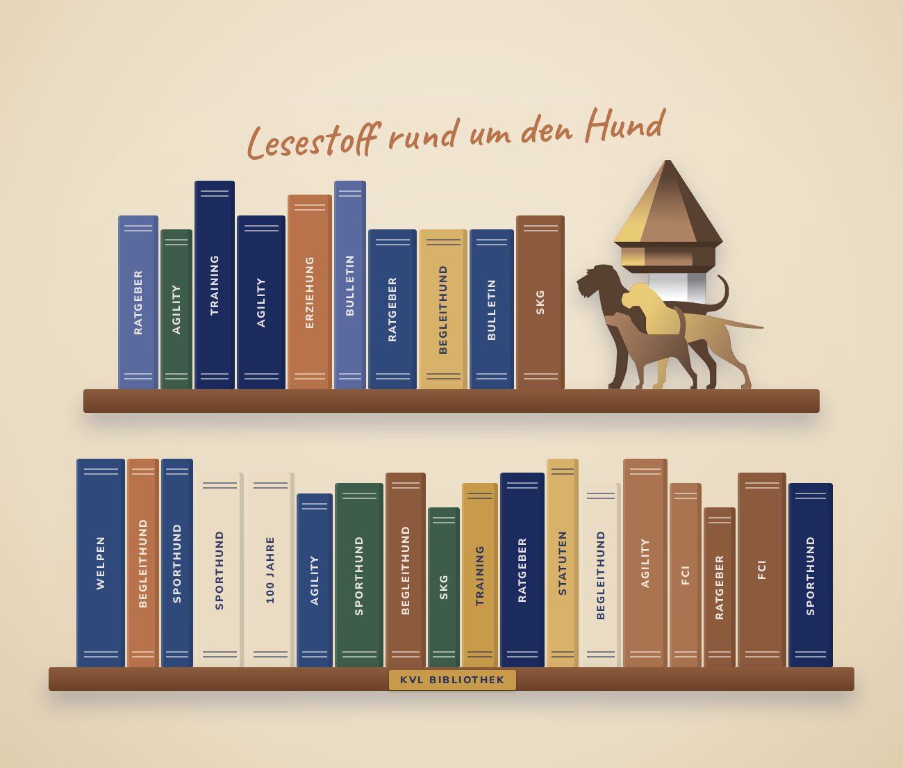 Bücherregal mit Hundebüchern und KVL-Bildmarke